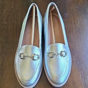 Naturalizer Metallic Silver Loafers with Chain Accent